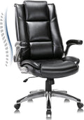 COLAMY Leather Executive Office Chair - High Back Home Computer Desk Chair with Padded Flip-up Arms Adjustable Tilt Lock Swivel Rolling Ergonomic Chair for Adult Working Study Black