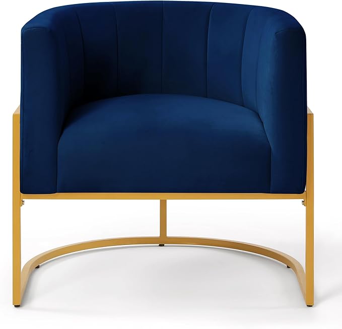 Modern Velvet Accent Chair - Metal Base Linen Upholstery 28 W Contemporary Lounge Chair for Living Room Easy Assembly Included (Navy + Velvet + Foam)