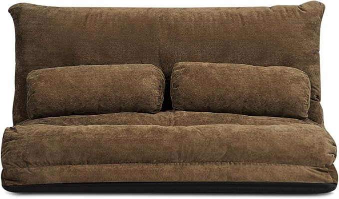 Giantex Adjustable Floor Sofa Couch with 2 Pillows Multi-Functional 6-Position Foldable Lazy Sofa Sleeper Bed Multi-Functional Suede Floor Seating Sofa for Reading Gaming (Coffee)