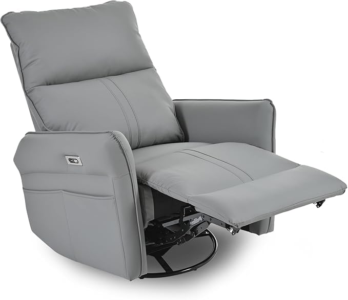 cinkehome Power Swivel Rocker Recliner with USB Overstuffed Electric Reclining Chair Faux Leather Rocker Recliner for Nursery Living Room