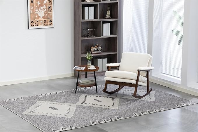 ZeHuoGe Mid Century Modern Accent Chair Rocking Chair with Wood Frame Upholstered Living Room Chairs Reading Armchair for Bedroom Sunroom (Antique White)