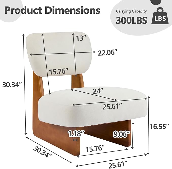 Beige Accent Chair Set of 2 for Small Spaces Armless Accent Chair for Bedroom Side Chairs &amp Comfy Chairs for Living Room Wood Base Comfy Cushion Bedroom Office (Beige+Natural)