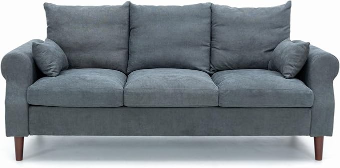 Panana 2 3 5 6 Seater Upholstered Sofa Couch Linen Fabric/Artificial Leather L Shaped Corner Sectional Loveseat Ottoman Modern Living Room Sofa (Gray Linen 3 Seater with Ottoman)