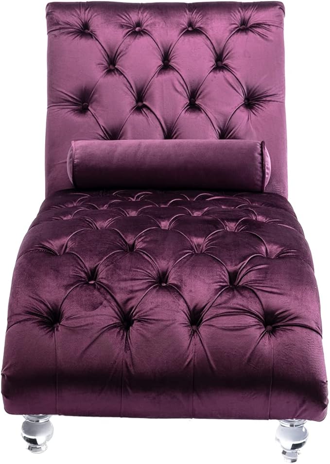 Leisure Velvet Concubine Sofa Accent Sofa Chaise Reclining Lounger Barrel Sofa with Acrylic Feet (Purple)