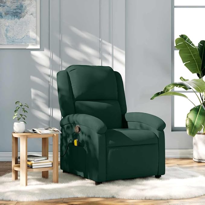 vidaXL Velvet Massage Recliner Lounge Chair - Dark Green Manual Recline USB-Powered Vibration Thick Padding Sturdy Frame