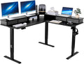 VEVOR 63'' Electric L Shaped Standing Desk 3 Memory Height 2-Tier Corner Table with 4 Drawers Storage 2 Hooks &amp Cable Hole Heavy Duty Carbon Steel Sit Stand Computer Workstation Easy to Assem