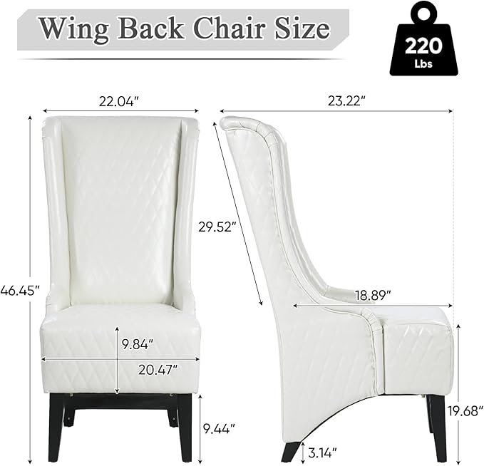 Throne Chair for Living Room Modern High Back Upholstered White Faux Leather Wingback Dining Chairs with Wooden Legs Mysterious Gothic Decor for Home Office Dining Room Table Head Chairs