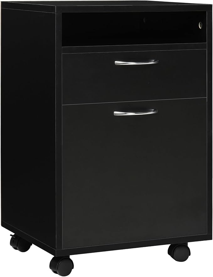 Black Mobile File Cabinet Small Rolling Filing Cabinet for Home OfficePrinter Stand with Door &amp Drawer &amp Shelves for A4 Letter-Size Documents15.75 x 13.75 x 23.5 Inches Office Pedestal Fil