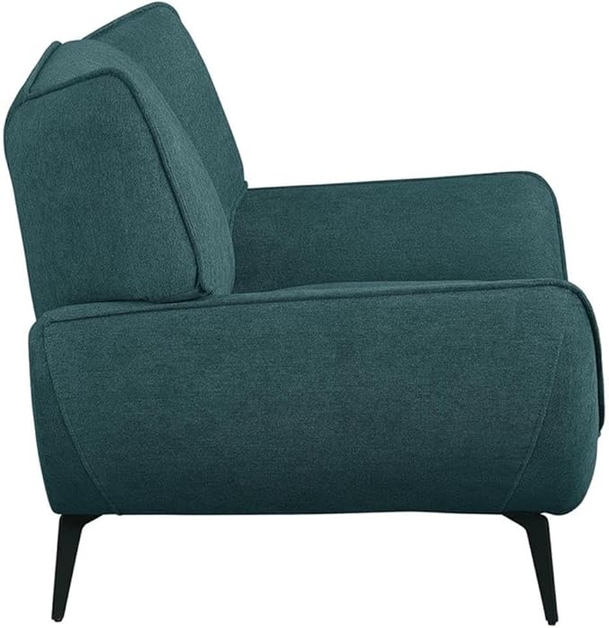 Pemberly Row Mid-Century Wing Back Accent Chair Teal Fabric Upholstery 32.25H x 43.25W x 34.5D Black Metal Legs Foam Cushions Stylish Modern Lounge Seating for Living Room or Compact Spaces