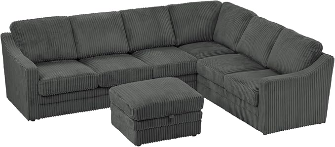 115 Corduroy Sectional Sofa with Storage Ottoman Modern 7 Seats Corner Couch with Deep Seat Comfy Modular U Shaped Couch with Comfortable Cushions for Living Room Grey