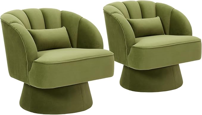 Comfy Comfort Swivel Barrel Accent Chair - Modern 360° Lounge Armchair with Striped Backrest Upholstered for Living Room or Bedroom - Soft | Green