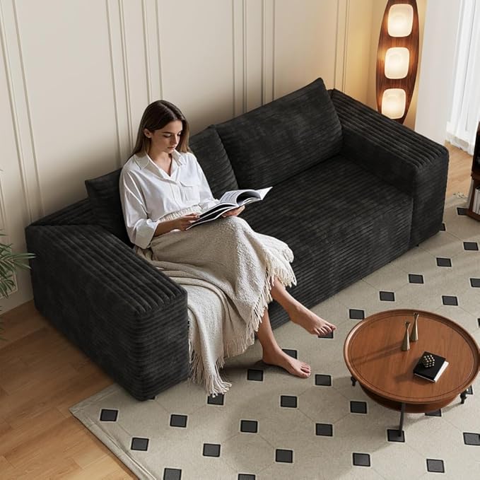 71 3Setaser SofaCorduroy FabricDeep Seat CouchesComfy Loveseat SofaNo Assembly1pcs for Living Room BedroomConference RoomApartment (Black-78.8)