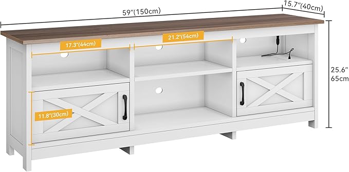 DWVO TV Stand for up to 65 Inch TV Entertainment Center with Storage TV Cabinet with Power Outlet &amp LED Light Strip Media Console Television Stands for Living Room White &amp Walnut
