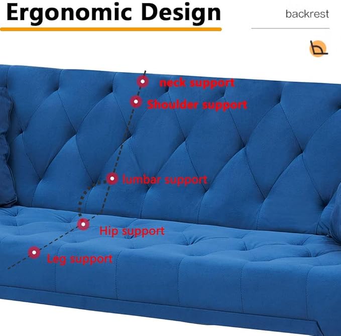 71 Convertible Folding Sleeper Sofa CouchModern Velvet Loveseat Sleeper with 2 Pillows Futon Sofa Bed with Mattress and Frame for Living RoomBedroomSmall Space (Blue)