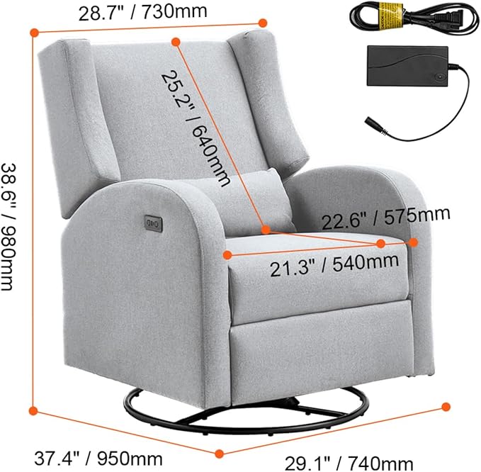 Happybuy Electronic Power Recliner and Swivel Glider 250 lbs Weight Capacity Swivel Glider Recliner Chair with USB Port Polyester Surface Ideal for Living Room Bedroom Light Gray