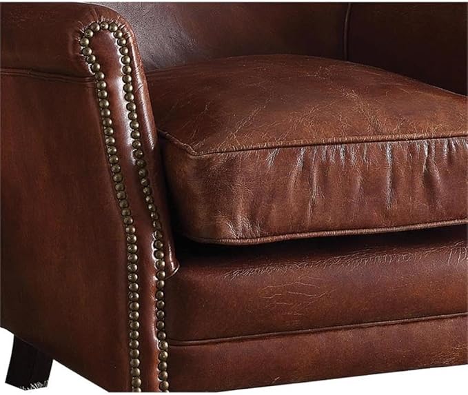 Acme Leeds Top Grain Leather Upholstery Accent Chair in Vintage Dark Brown