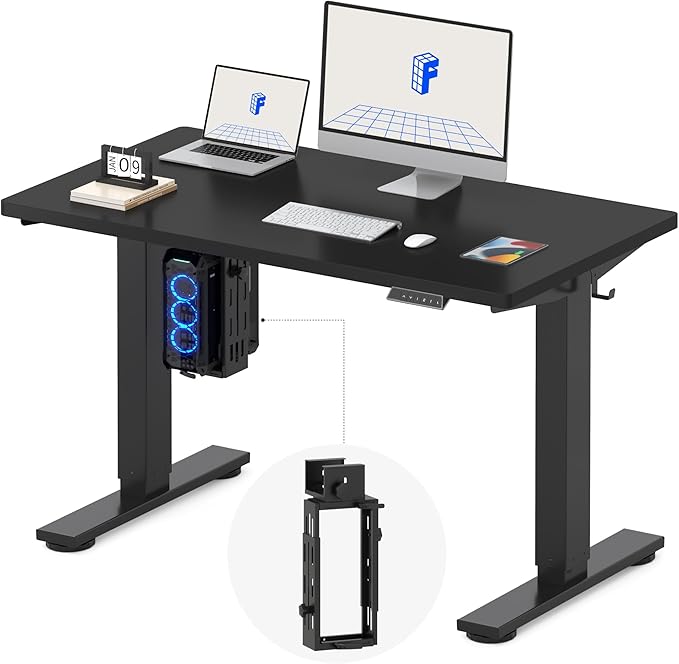 FLEXISPOT EN2 48''x24'' Electric Standing Desk with PC Stand Bundle One-Piece Desktop Easy-to-Install Hanging Design PC Mount Bundle for Home Office Game &amp Small Spaces Black