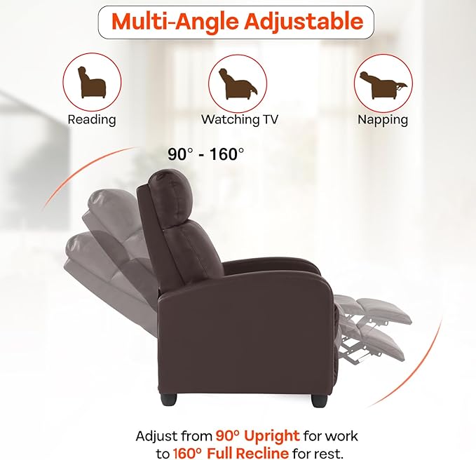 FDW Recliner Chair Massage Chair Reading Chair Reclining Sofa Home Theater Seating with Lumbar Support Massage and Padded Backrest for Living Room and Bedroom (Leather Brown)