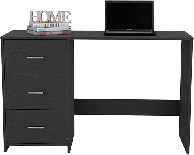 Stylish 3 Drawer Black Writing Desk for Home Office &amp Remote Learning