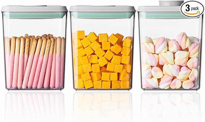 Ankou Pop Airtight Food Storage Containers with Lids- 3 Pcs Stackable One Button Opening Food Containers Kitchen Pantry Storage Containers for Snacks Candy Salt Herbs Spices BPA-Free (1.2 QT * 3)