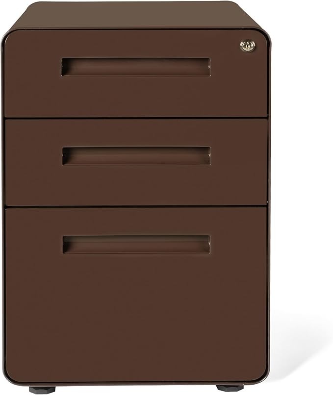 Laura Davidson Furniture Stockpile 3 Drawer File Cabinet with Lock - Under Office Desk Metal Filing Cabinet Legal/Letter File Folders Wheels and Stationary Feet Pre-Assembled Dark Brown