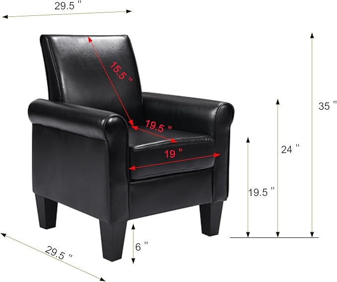Accent Chairs Comfy Sofa Chair Armchair for Reading Living Room Bedroom Office Waiting Room PU Leather Black
