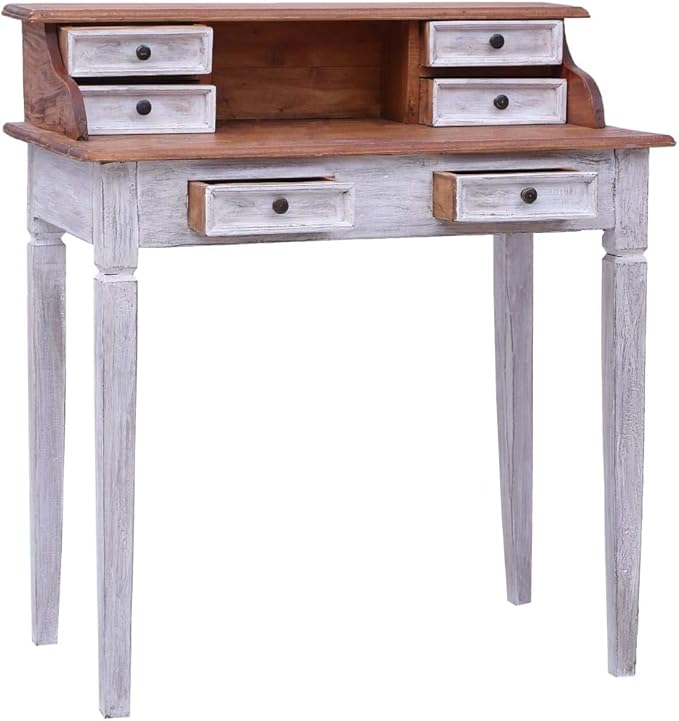 vidaXL Reclaimed Wood Writing Desk- ic Charm Ample Storage with Drawers and Compartment Suitable for Office or Living Room