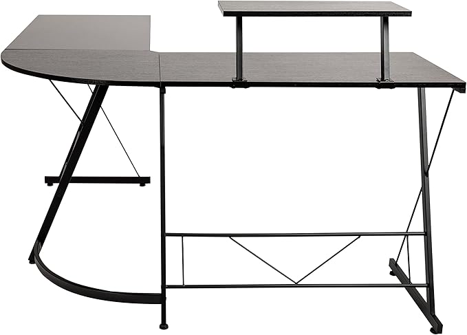 EMMA + OLIVER Home Office Desk - Black L-Shaped Computer Desk Gaming Desk Home Office Desk