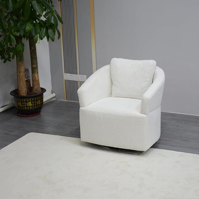 Modern 360 Degree Swivel Sofa Chair Round Armchairs with High Backrest and Upholstered Beige Fabric Accent Chair for Living Room Bedroom Office