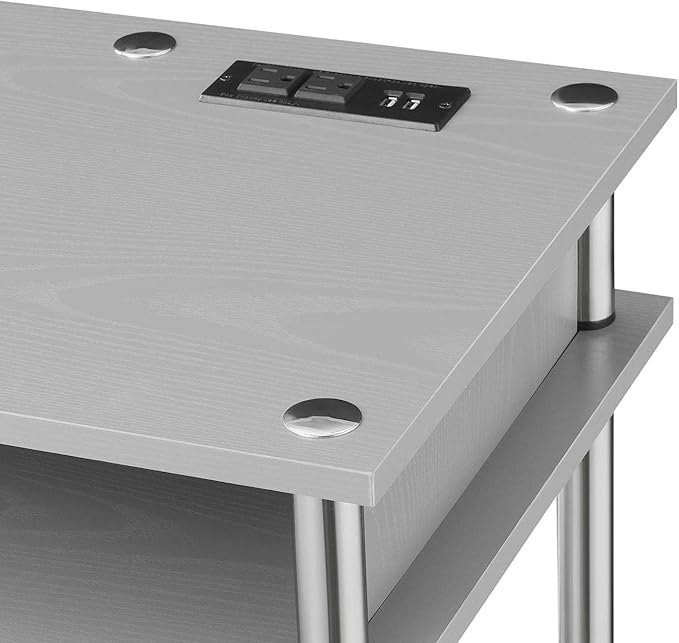 Convenience Concepts Designs2Go No Tools Student Desk with Charging Station and Shelves Gray