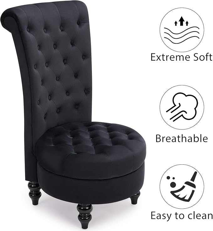 ECOTOUGE 2PC Velvet High Back Accent Chair for Living Room Royal Design Throne Chairs with Upholstered Tufted for Bedroom Black