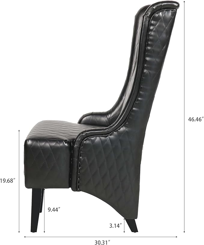 Dining Chair Comfy High Wingback Accent Chair for Dining Table PU Leather Upholstered Accent Side Chairs with Soft Padded &amp Wooden Legs for Living Room Dining Room Bedroom (Black)