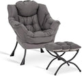 LITA Lazy Chair with Ottoman Modern Accent Leisure Upholstered Lazy Sofa Armchair Contemporary Lounge Reading Chair with Armrests and a Side Pocket for Living Room Bedroom &amp Small Space Dark G