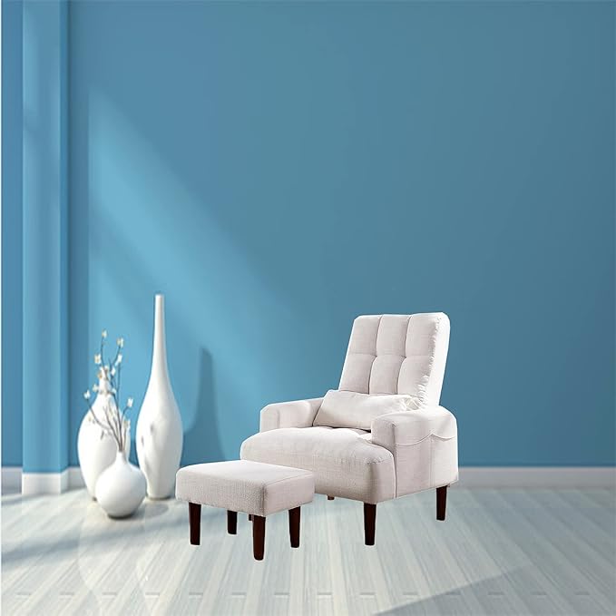 Redde Boo Modern Design Living Room Cream White Recliner Soft Cozy Sofa Chair with Ottoman