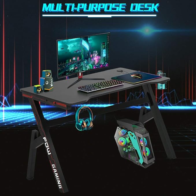 FDW Computer DeskGaming Desk 45.2 inches Student PC Desk Writing Desk Office Desk Extra Large Modern Ergonomic Racing Style Table Workstation Carbon Fiber Cup Holder Headphone Hook