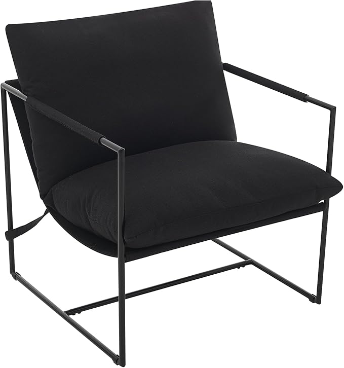 Sling Accent Chair for Living Room Modern Metal Framed Cozy Armchair Upholstered Living Room Chairs with Shredded Foam Cushioning Lounge Chair for Bedroom Living Room Reading Room Black