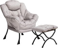 HollyHOME Lazy Chair with Foldable Ottoman Accent Comfy Lounge Armchair and Folding Footrest Stool Leisure Sofa Reading Chair and Footstool for Living Room Bedroom DormTextured Grey