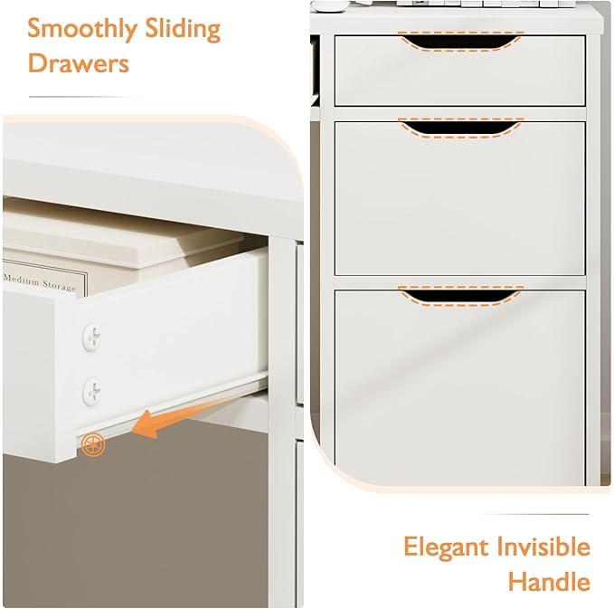White Desk with Drawers 48 Inch Small Computer Desk with 4 Storage Drawers for Small Space Home Office Desk for Bedroom with Storage File Drawer