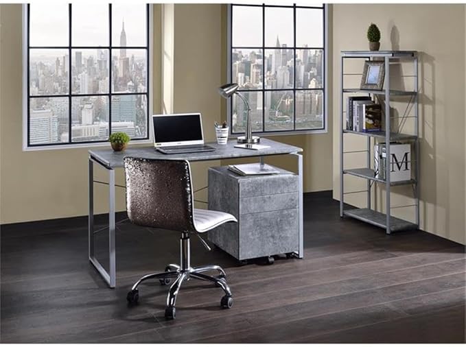 BOWERY HILL Wooden File Cabinet 16''W x 19''D x 22''H Faux Concrete and Silver Finish 3 Drawers with Caster Wheels Industrial Style Office Storage Organizer