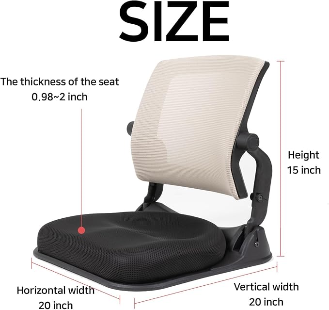 Patented Floor Chair with Back Support - Foldable Orthopedic Floor Chair for Adults/Children - Japanese Legless Seat for Meditation TV Pelvic Adjustment - Recliner with Back Support (Gray)