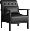 AODAILIHB Black Accent Chair Mid Century Modern Living Room Chairs Armchairs Waiting Room Chairs Small Accent Chair Comfy Leather Side Chair for Living Room Office with Pillow (1 Black)
