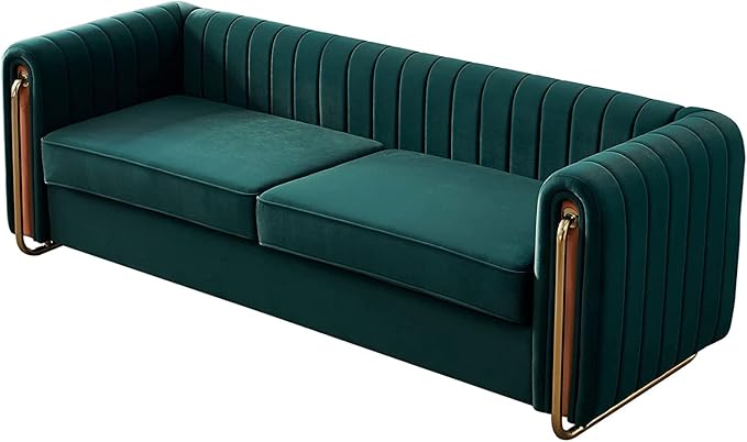 KEVINSPACE 84.25 Modern Sofa Couch Velvet Loveseat Sectional Sofa Couch with Gold Legs for 3-4 Persons Upholstered Deep Seat Love Seat Mid-Century Sofa for Living Room Office Apartment Green