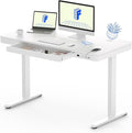 FLEXISPOT Comhar Electric Standing Desk with Drawers Charging USB A to C Port Height Adjustable 48 Whole-Piece Home Office Computer Laptop Table with Storage (White Top + Frame)