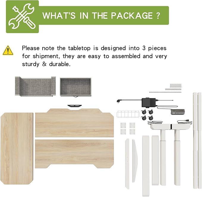 Radlove Dual Motors Height Adjustable 59'' L Shape Electric Standing Desk with Drawer Stand Up Table 4 Memory Keys Computer Desk with Splice Board Home Office Desk Oak Top + White Frame
