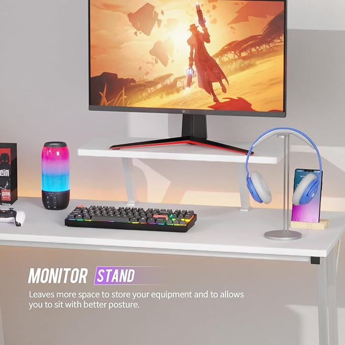 FDW L Shaped 51 Inch Gaming DeskCorner Computer DeskPC Gaming DeskWriting Workstation with Large Monitor Stand for Home OfficeWhite