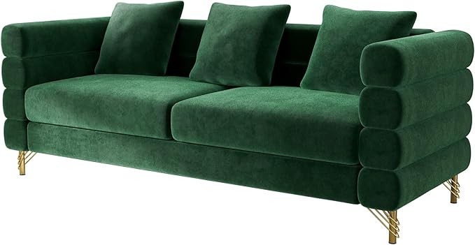 Cloud Couch for Living Room 79 Modern Overstuffed Deep Seat Velvet 3 Seater Sofa with 3 Pillows Comfy Upholstered Oversized Loveseat for Bedroom Office Emerald Green Velvet