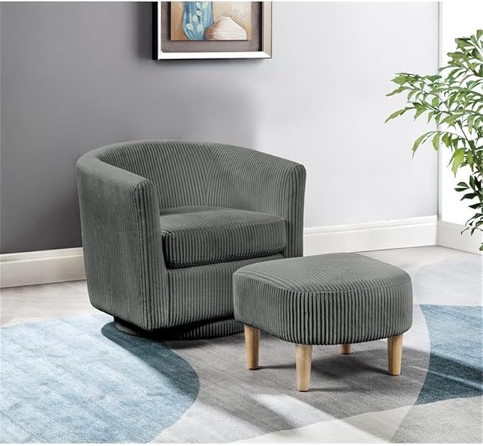 Furniture 360° Swivel Accent Chair and Ottoman Set Gray