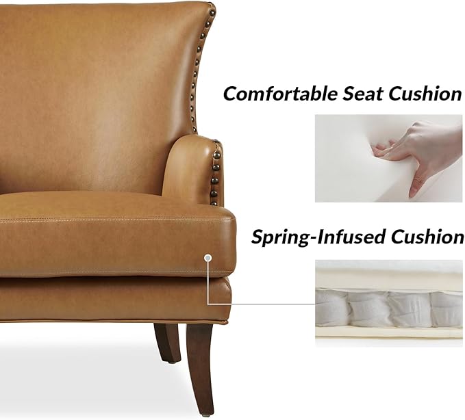 HULALA HOME Faux Leather Accent Chair for Living Room Mid-Century Modern Wingback Chair Single Comfy Sofa Chair with Arms Upholstered Reading Chairs for AdultsCamel