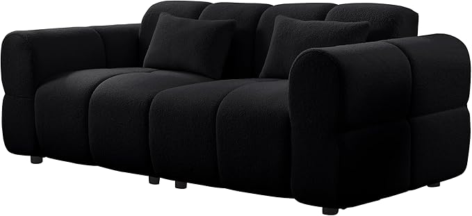 80 Modern Sofa Couch Comfy Deep Seat Lambswool Cloud Sofa Upholstered 3-Seater Boucle Couch Oversized Loveseat for Living Room Bedroom Office Apartment(Black)