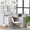 L-Shaped Writing Desk Corner Computer Desk with Drawer and Shelves 57.1in Study Table Workstation for Home Office Multipurpose PC Laptop Table Work Table Office Desk (Concrete Gray)